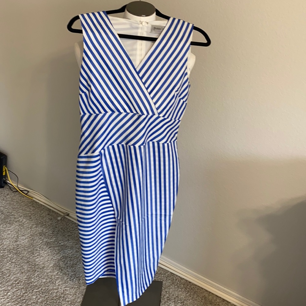 Patrizia luca milano dress blue white stripes sleeveless mid length Size M. New - Picture 2 of 15